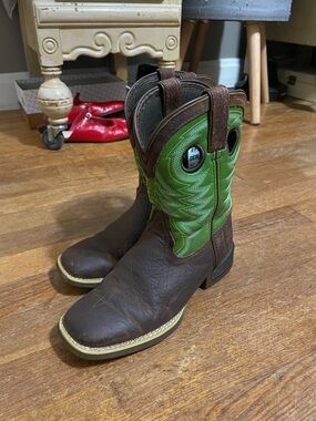 Durango Brown Leather Kids' Western Boots with Green Accents